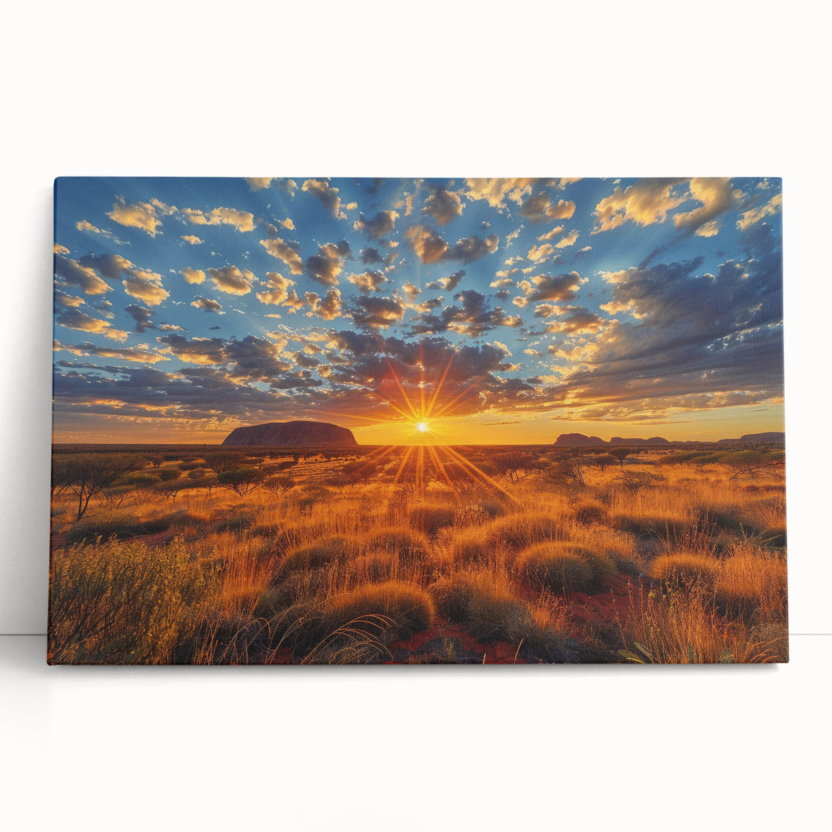 Black and white print of Ayers Rock on stretched canvas, suitable as kitchen wall art or for bedroom ambiance.
