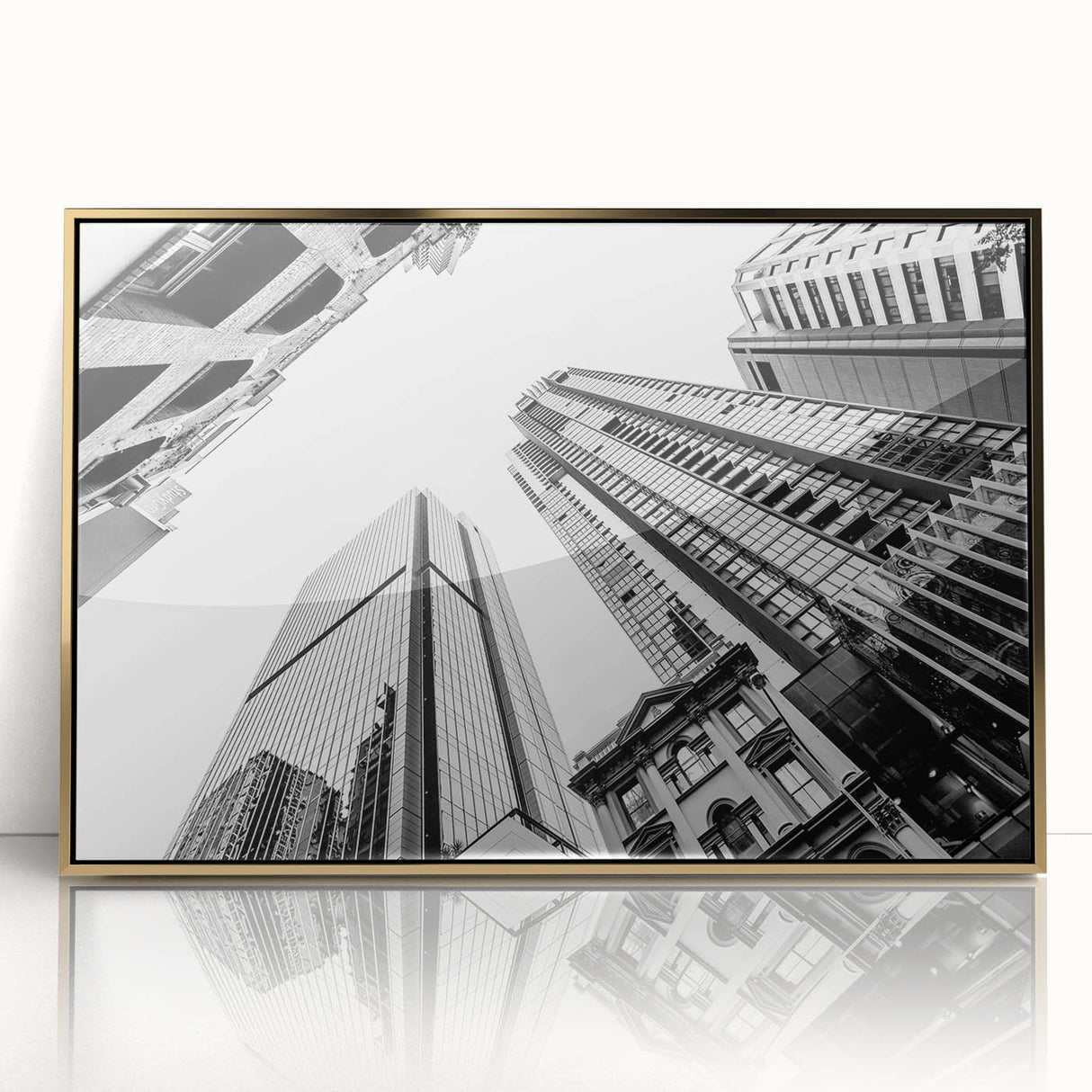 Mid-century modernist art depicting the Brisbane skyline in pastel shades on a framed acrylic print.