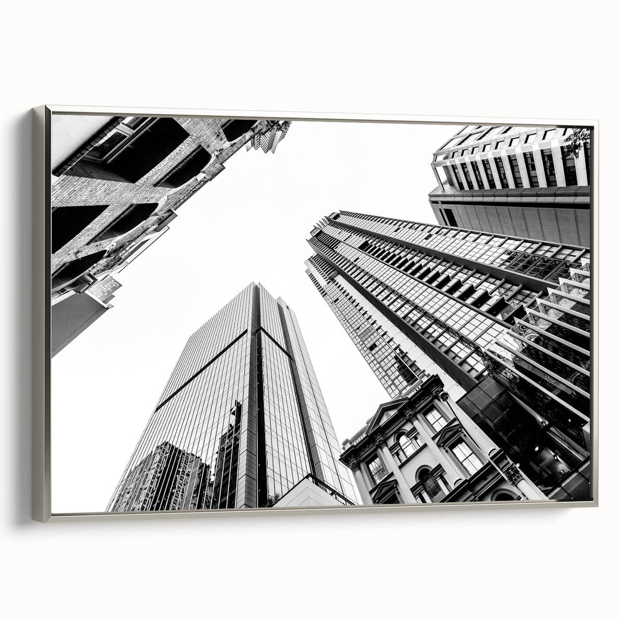 Vintage poster art of Brisbane skyline in colorful hues on extra large framed canvas, suitable for living room decor.