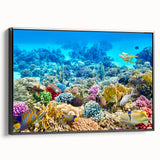 Black and white framed canvas of the Great Barrier Reef, ideal for bedroom landscape art.