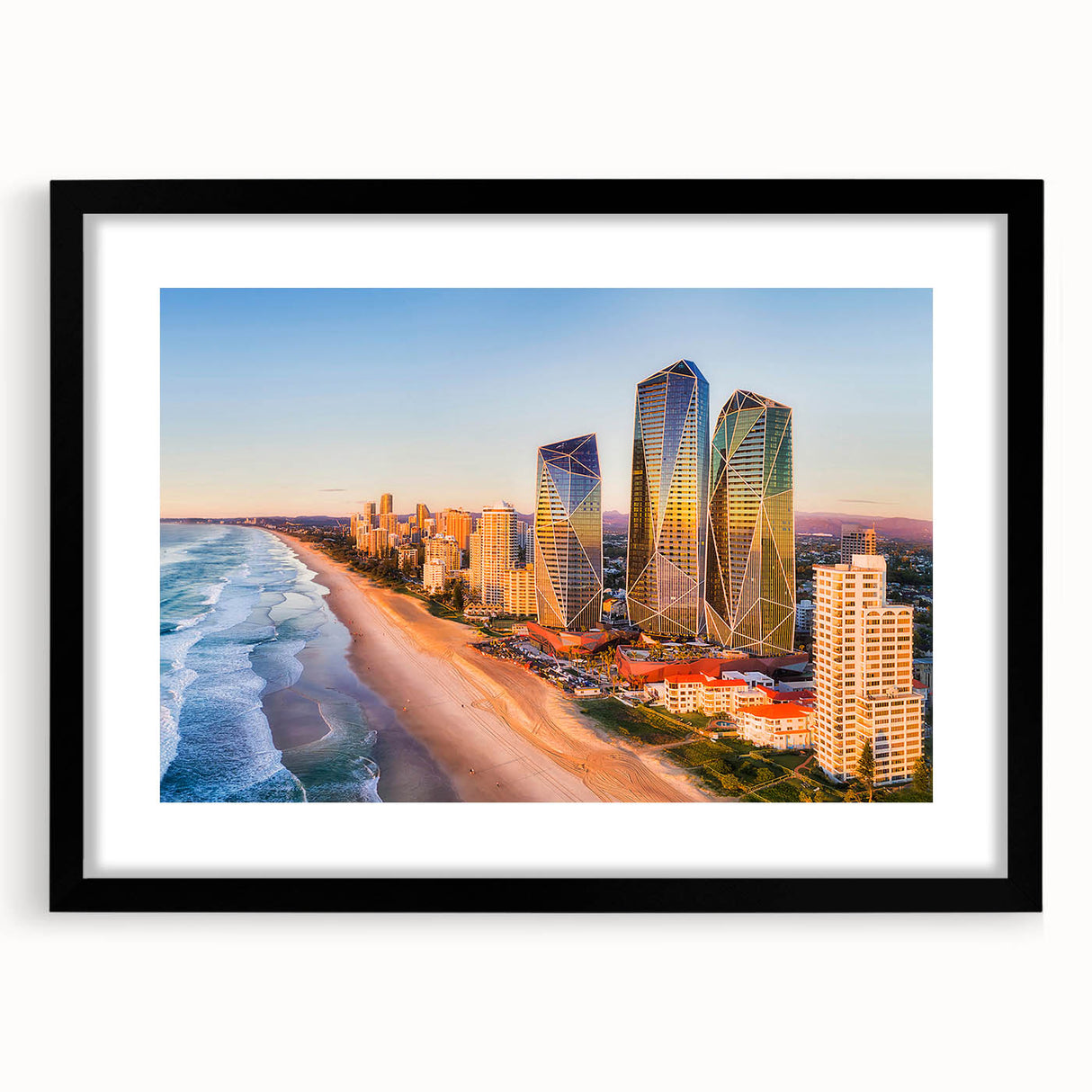 Extra large abstract art print of colorful, textured Australian scenery on a black framed canvas.