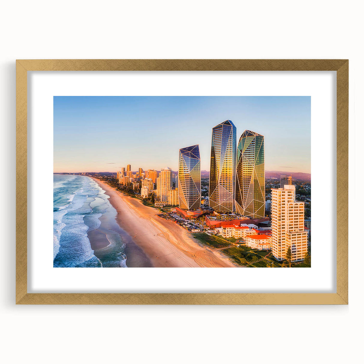 Abstract art print of Queensland scenery in muted earth tones on a framed canvas, suitable for dining room decor.