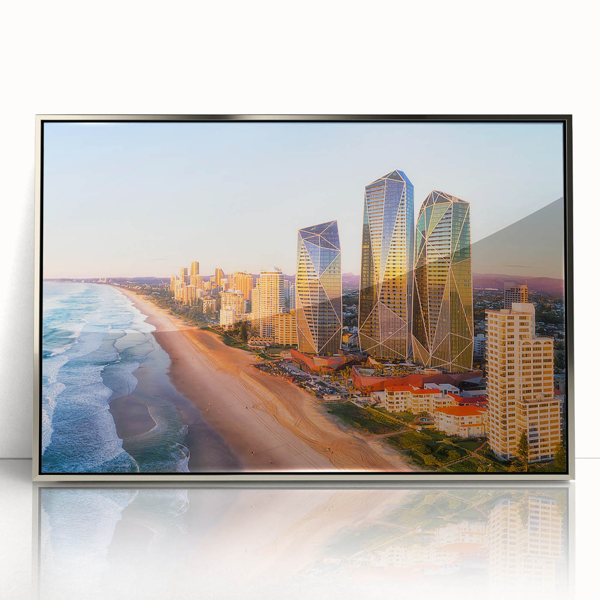 Framed acrylic print of a serene Queensland landscape, with muted earth tones, ideal for modern art wall decor.