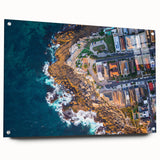 Abstract depiction of Sydney on acrylic glass in muted blue and green shades, ideal for dining room decor.