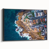 Black and white framed canvas of Sydney landscape, ideal for bedroom wall decor.