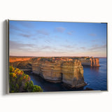 Framed canvas featuring a vintage-style landscape art painting of the Australian scenery in colorful tones.