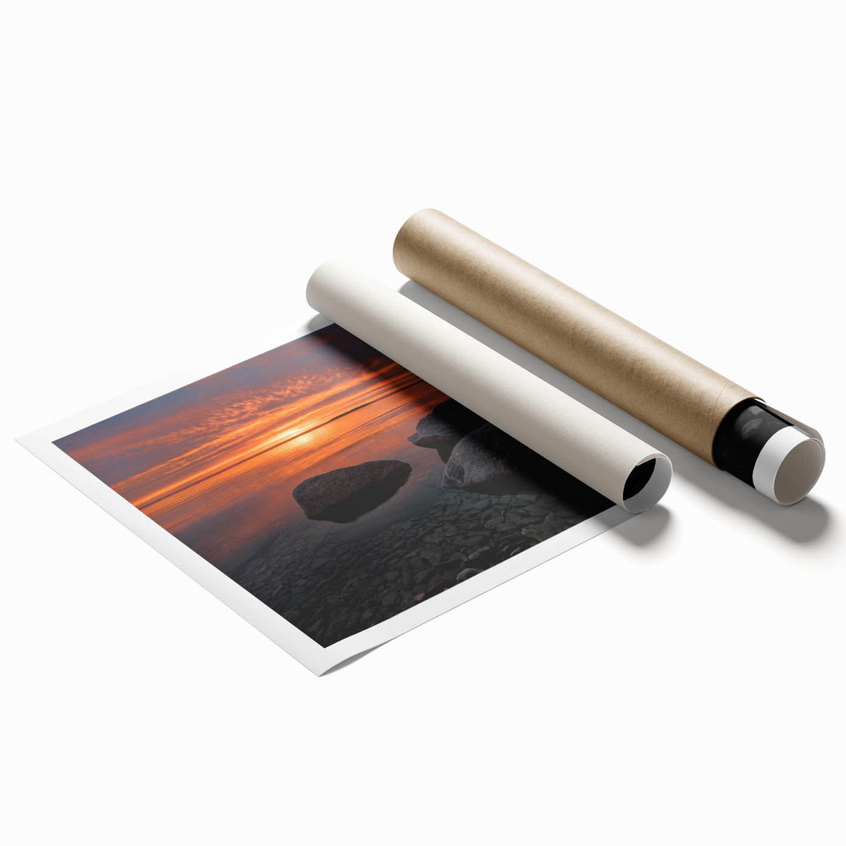 Extra large rolled print of a serene Manitoba landscape with soft floral elements in muted greens and blues.