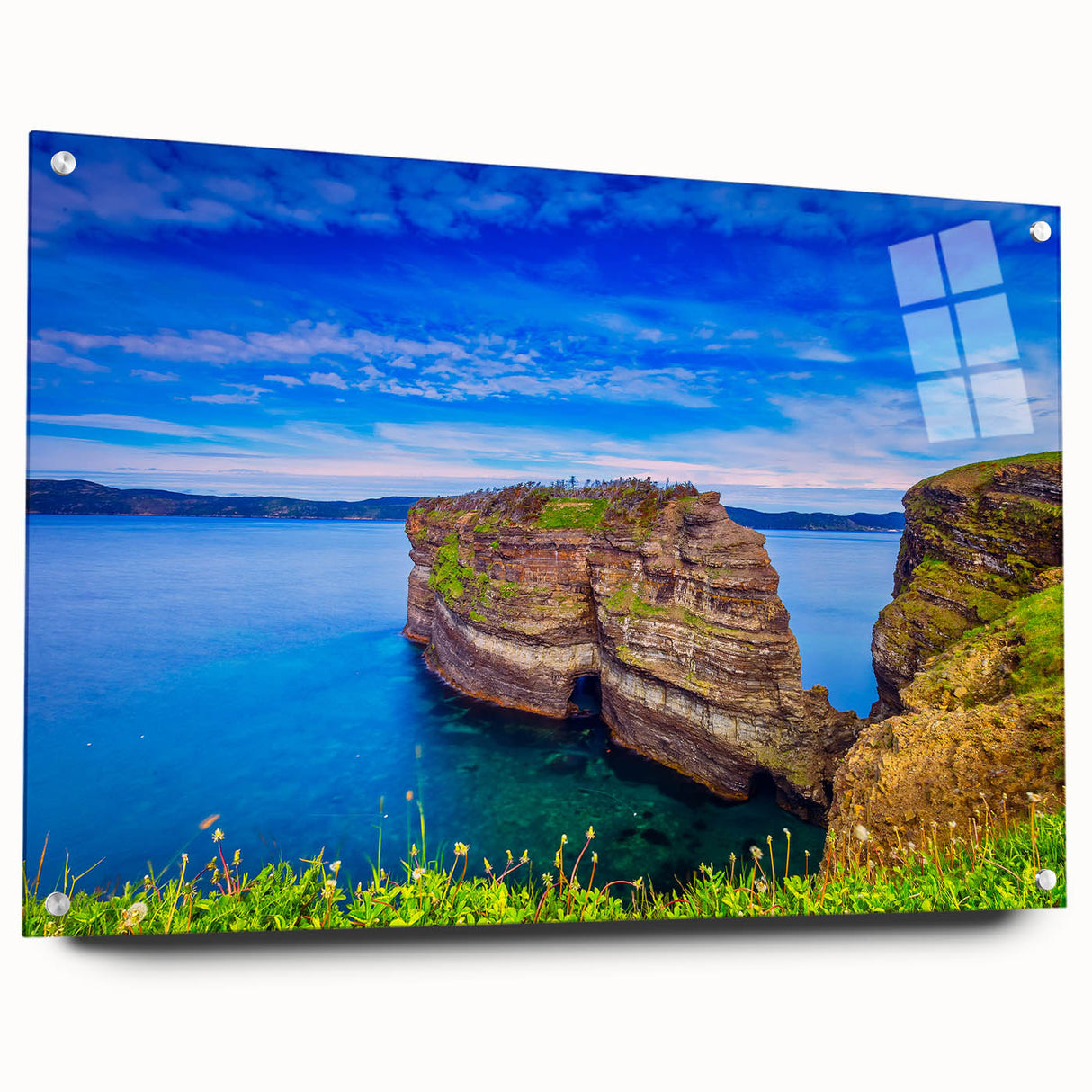 Acrylic print of a Newfoundland landscape in muted earth tones, suitable for dining room decor.