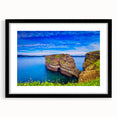 Abstract art print of colorful, textured scenery in Newfoundland on a large framed canvas, ideal for living room decor.