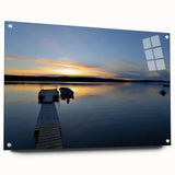Large abstract wall art depicting the Northwest Territories on acrylic glass, in cool blue and green tones.
