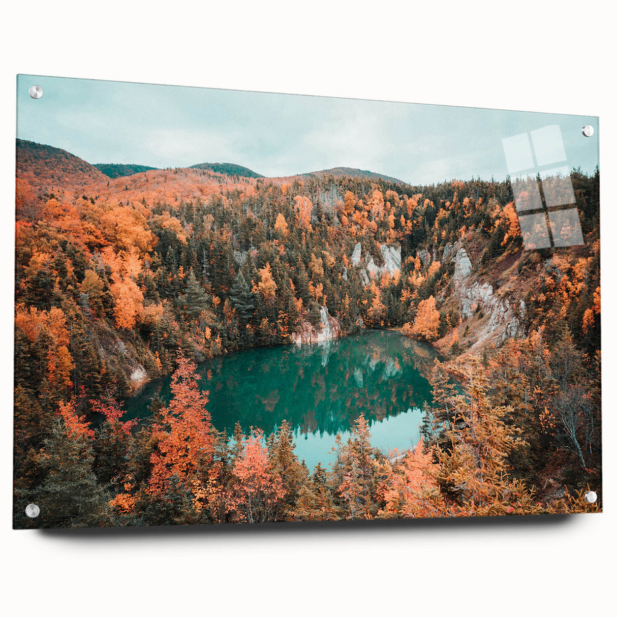 Acrylic print of a Nova Scotia scenery in muted blues and greens, suitable for dining room or bedroom decor.