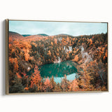 Framed canvas featuring a vintage-style landscape painting of Nova Scotia, with muted earth tones.