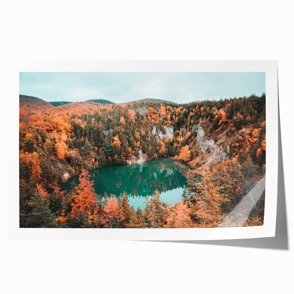 Rolled print of Nova Scotia scenery with muted green and blue tones, ideal for art wall dining room.