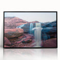 Large abstract wall art depicting a serene Prince Edward Island scenery in muted green and blue tones.