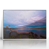 Art deco poster of Saskatchewan scenery on white framed acrylic, suited for modern nursery wall decor.