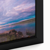 Framed canvas depicting a textured, colorful art scene of Saskatchewan's landscape on a black background.