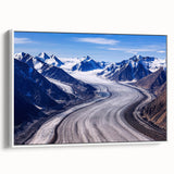 Vintage poster art of Yukon scenery on a framed canvas, featuring colorful art with black accents.
