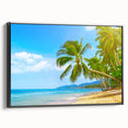 Black and white framed canvas of a vintage Bahamas landscape, ideal for bedroom wall art.