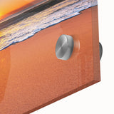 Large abstract wall art depicting Caribbean scenery in vibrant blue and green tones on acrylic glass.