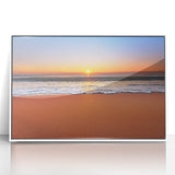 Mid-century modernist art depicting a Caribbean Barbados scenery in vibrant colors on a framed acrylic print.