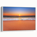 Framed canvas featuring a vintage-style landscape art painting of a Barbados beach scene in vibrant colors.