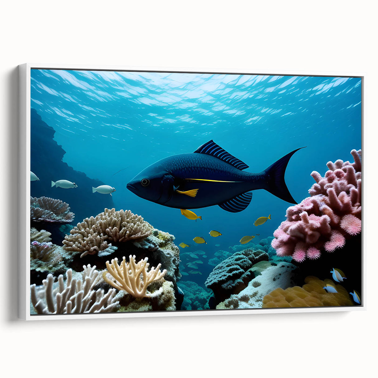 Vintage poster art of a Caribbean scene on framed canvas, with colorful art palette, ideal for living room decor.