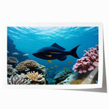 Rolled print of a Bermuda scenery with vibrant blue ocean and floral elements, suitable for art wall dining room.