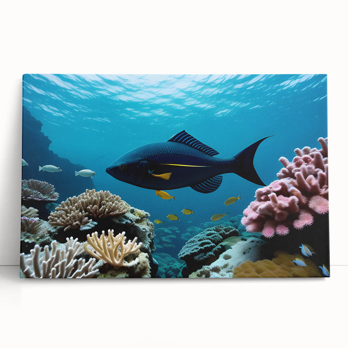 Large black and white stretched canvas of a Caribbean scenery, ideal for kitchen wall art.