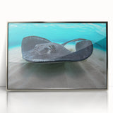 Framed acrylic print of a serene Caribbean seascape in soft blue and green tones, ideal for modern art wall decor.