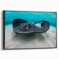 Black and white framed canvas featuring a vintage-style Caribbean landscape, ideal for bedroom wall art.
