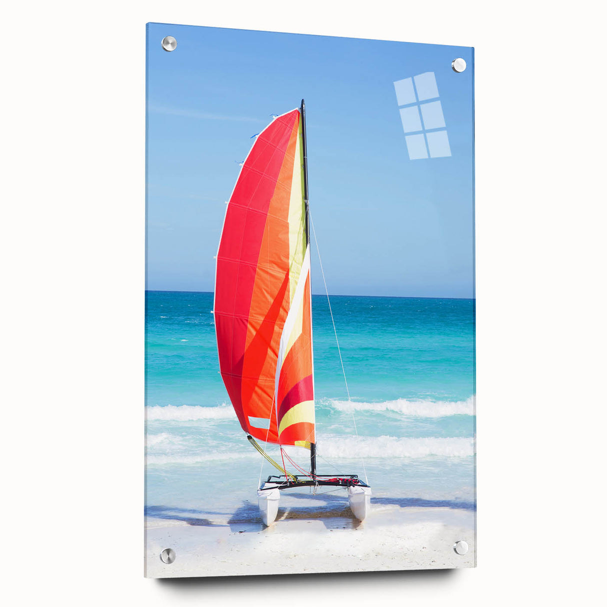 Acrylic print of a Caribbean seascape with vibrant blue and turquoise tones, suitable for bedroom or dining room decor.