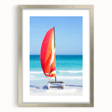 Extra large abstract art print of a Caribbean scene in textured colors, framed in silver, ideal for living room decor.