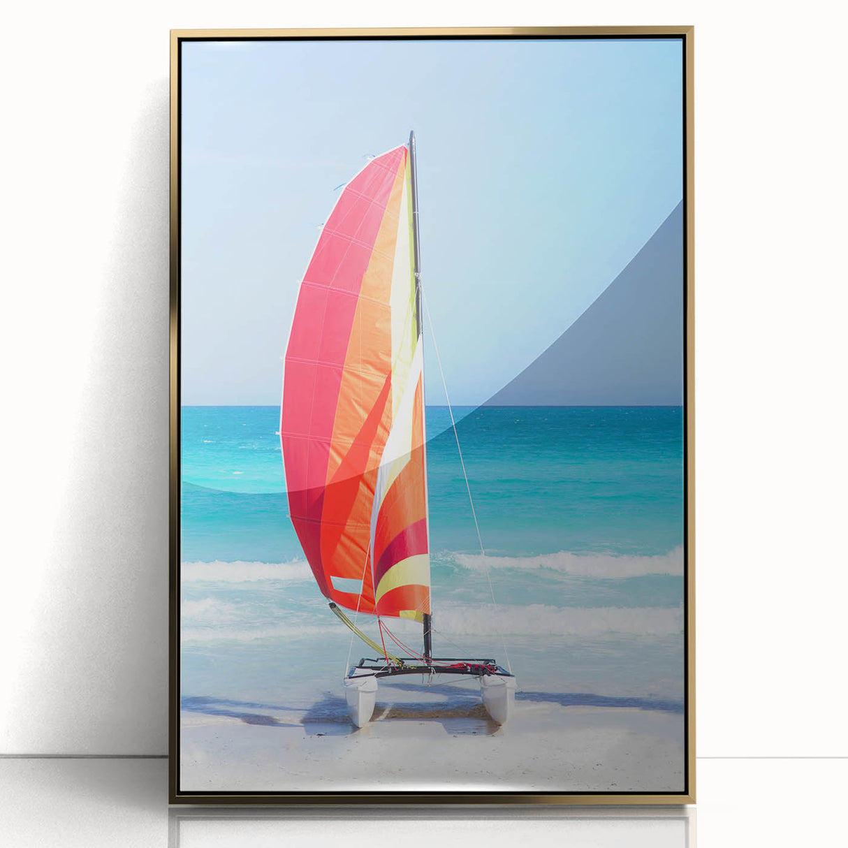 Art deco poster of a Caribbean Cuba scenery in gold frame on acrylic, suited for modern art wall decor.
