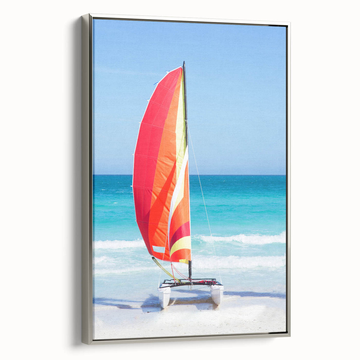 Landscape art painting of a vintage Cuban coastal scene in vibrant colors on a framed canvas, ideal for living room decor.