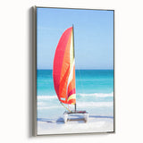 Landscape art painting of a vintage Cuban coastal scene in vibrant colors on a framed canvas, ideal for living room decor.