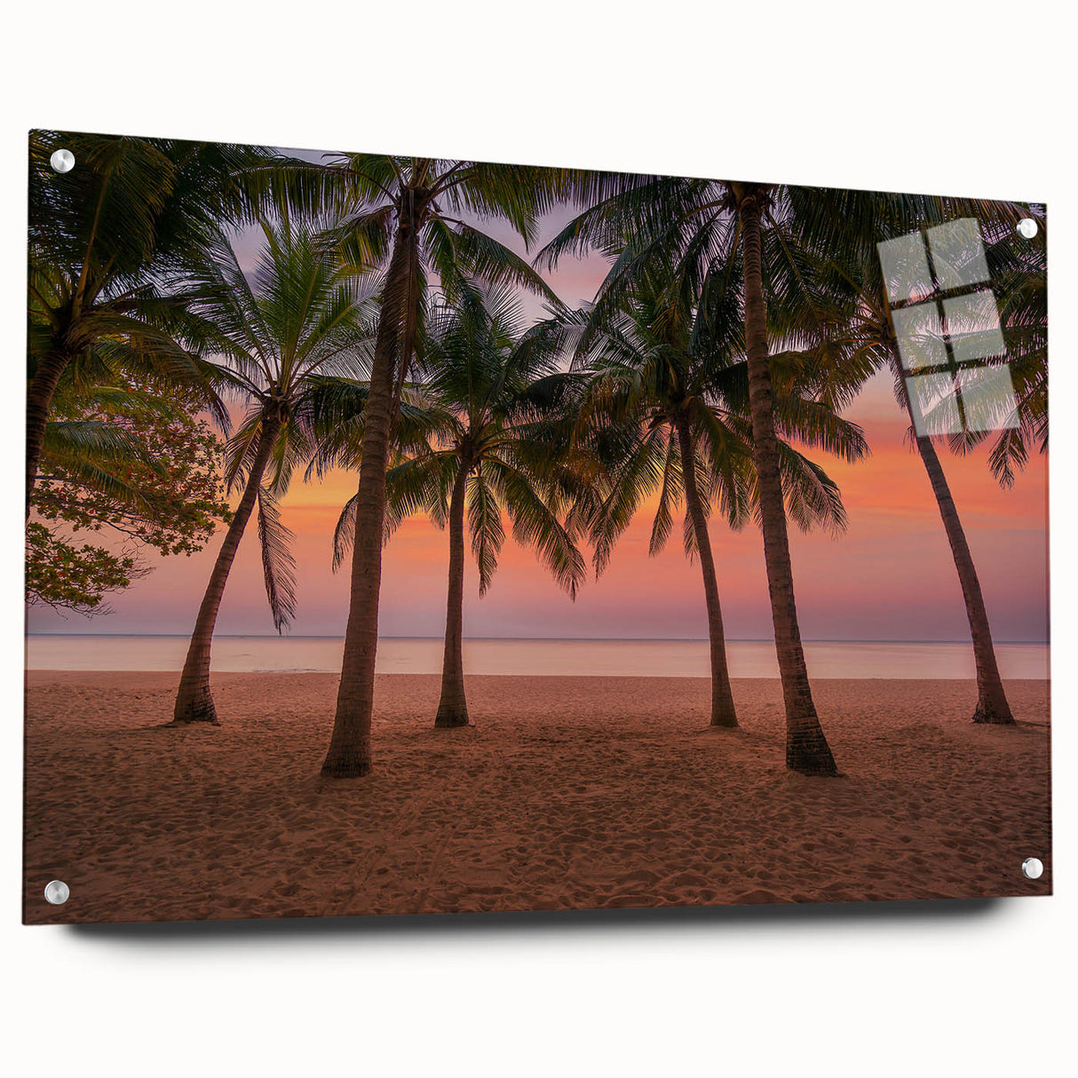 Acrylic print of a Caribbean landscape, featuring vivid blue and green tones, suitable for bedroom or dining room decor.