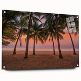 Acrylic print of a Caribbean landscape, featuring vivid blue and green tones, suitable for bedroom or dining room decor.