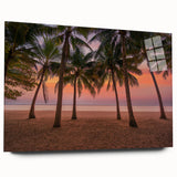 Large abstract wall art of Caribbean scenery in vibrant blues and greens on acrylic glass.