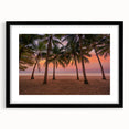 Extra large abstract art print featuring a colorful, textured Caribbean scenery on a black-framed canvas.