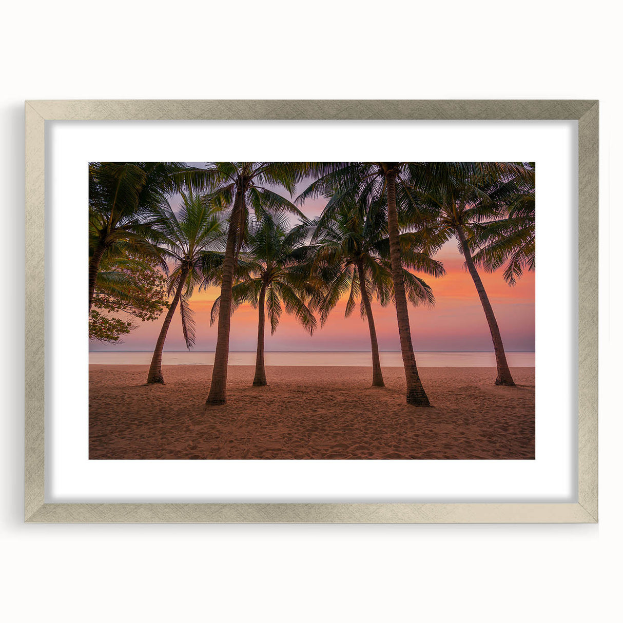 Extra large abstract art print featuring textured Caribbean scenery in vibrant blue and green tones on a framed canvas.