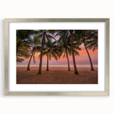 Extra large abstract art print featuring textured Caribbean scenery in vibrant blue and green tones on a framed canvas.