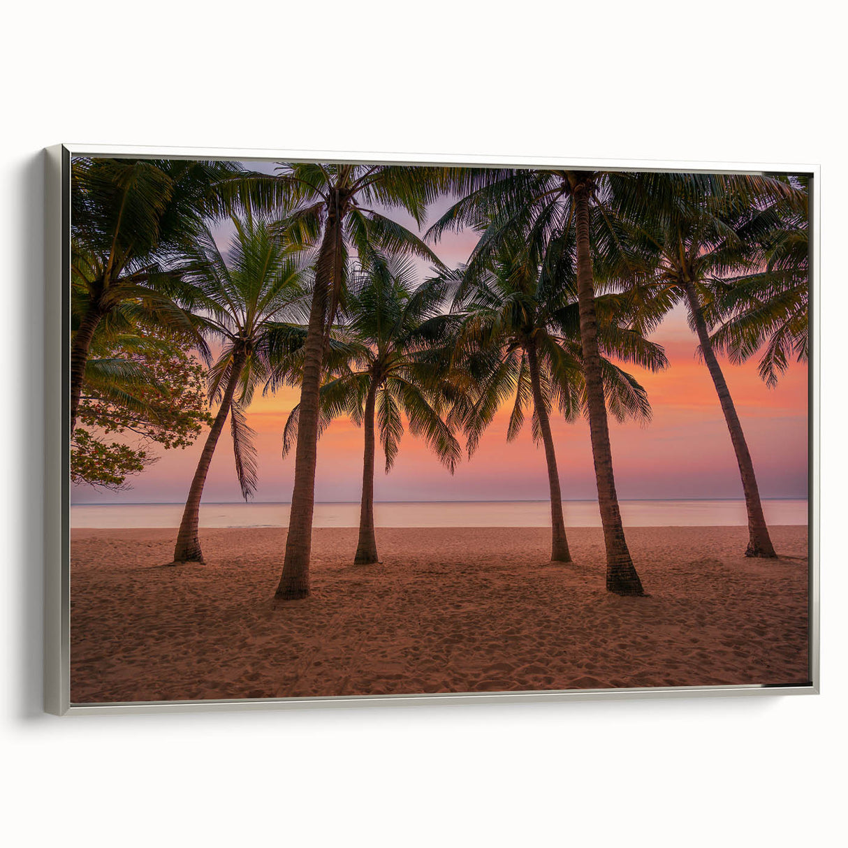 Framed canvas featuring a vintage Caribbean landscape with vibrant colors on a black background, ideal for living room decor.