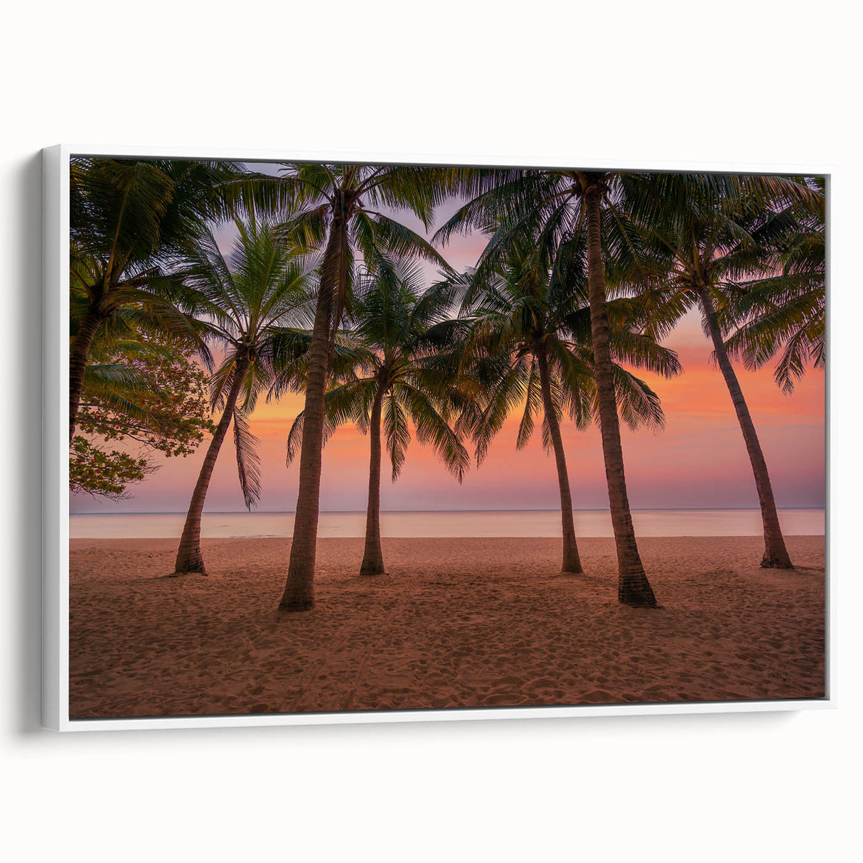 Framed canvas featuring vintage poster art of a Caribbean scene in vibrant colors, ideal for living room decor.