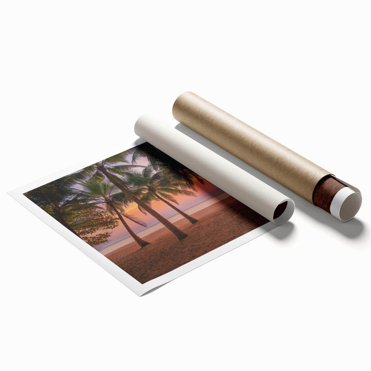 Extra large rolled print depicting vibrant Caribbean scenery with lush florals, ideal for classy bathroom wall art.