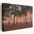 Large art depicting a Caribbean beach scene on stretched canvas, in vibrant blue and green tones, ideal for kitchen wall art.
