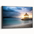 Black and white framed canvas depicting a vintage Jamaican landscape, ideal for bedroom wall art.