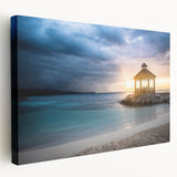 Large canvas print of a Caribbean beach scene with vibrant blue and turquoise waters, ideal for kitchen wall art.