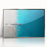 Large art print of a Caribbean seascape in muted blue tones on framed acrylic, ideal for modern art wall decor.