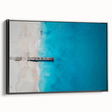 Black and white framed canvas of a Caribbean landscape, ideal for bedroom decor.