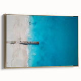 Framed canvas depicting a Caribbean landscape with vivid blue skies and lush greenery, ideal for bedroom wall art.